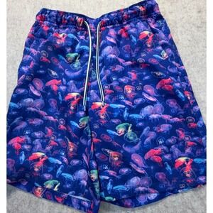 Peter Millar Swim Trunks Boys M 9-10 Blue Jellyfish Print Seaside Board Shorts
